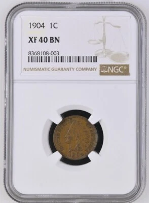 1904 Indian Head Cent Penny Philadelphia NGC XF 40 Brown - Image 1 of 2