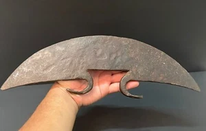 Old Antique Hand Forged Half Moon Crescent Shape Rustic Iron Very Big Axe Head - Picture 1 of 18