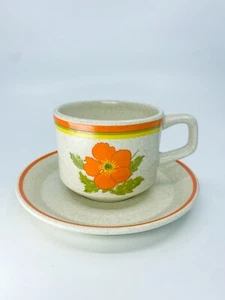 Taza plana y platillo vintage años 70 Lenox Temper-ware flor fuego • Excelente - Imagen 1 de 8