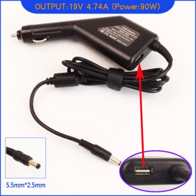 Laptop Auto Ladegerät Adapter + USB für ASUS X8 X71 X73V X81 X82 V1 V1J W3V A55v - Bild 1 von 4