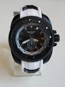 Men's Paul Jardin Black & White Silicone Band Casual Hip Hop Fashion Watch - Picture 1 of 8