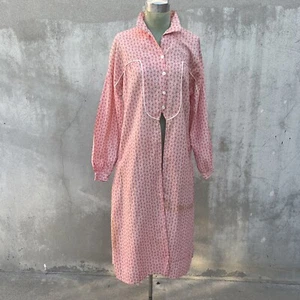 Antique 1920s Pink Cotton Dress Coat Robe Geometric Print Jacket Dustbowl VTG - Picture 1 of 12
