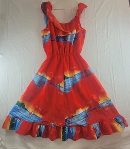 Vintage 80s Hawaiian Short Sleeve Dress Womens Size Large Made In USA - Picture 1 of 13