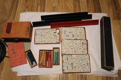 1923 MahJong Mah Jong Milton Bradley 4 RARE TILE RACKS 143 Tiles Instruction - Image 1 of 4