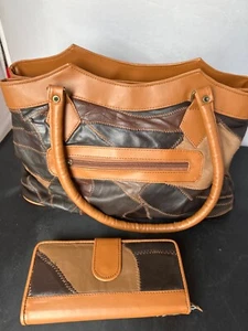 Gold Coast Brown Patchwork Genuine Leather Western Style Shoulder Bag/ Wallet - Picture 1 of 9