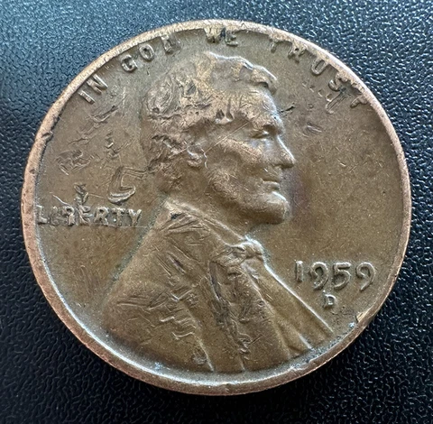 1959 D Lincoln penny errors “L”   On Liberty on Rim Letters Over Edge Cover