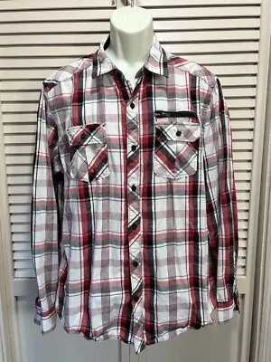 Eighty Eight Red/Black/White Plaid Long Sleeve Button Down Size 2XL Pockets - Image 1 of 4