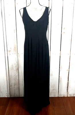 Tiana B Dress Sz Medium Black Stately Feminine Maxi V-Neck Minimalist Stretch - Image 1 of 4