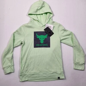 Under Armour UA Boys Project Rock Rival Fleece Hoodie 1373628-369 Green Medium - Picture 1 of 8