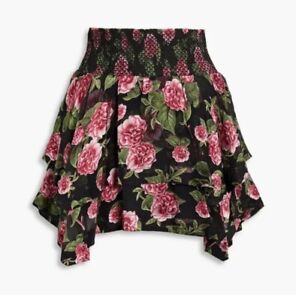Alice and Olivia Zarya Asymmetric Mini Skirt Cherl Floral Silk Blend Size 8