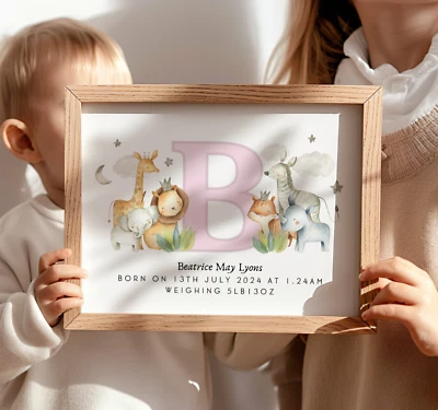 Impresión personalizada de detalles de nacimiento de bebé de guardería - recuerdo único para recién nacidos Foto 1 de 4