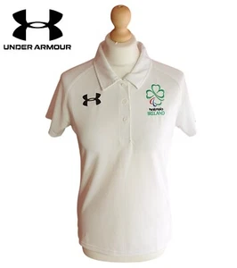 Under Armour Ireland Paralympics Women's White Polo Shirt Size 10 HeatGear Top - Picture 1 of 9