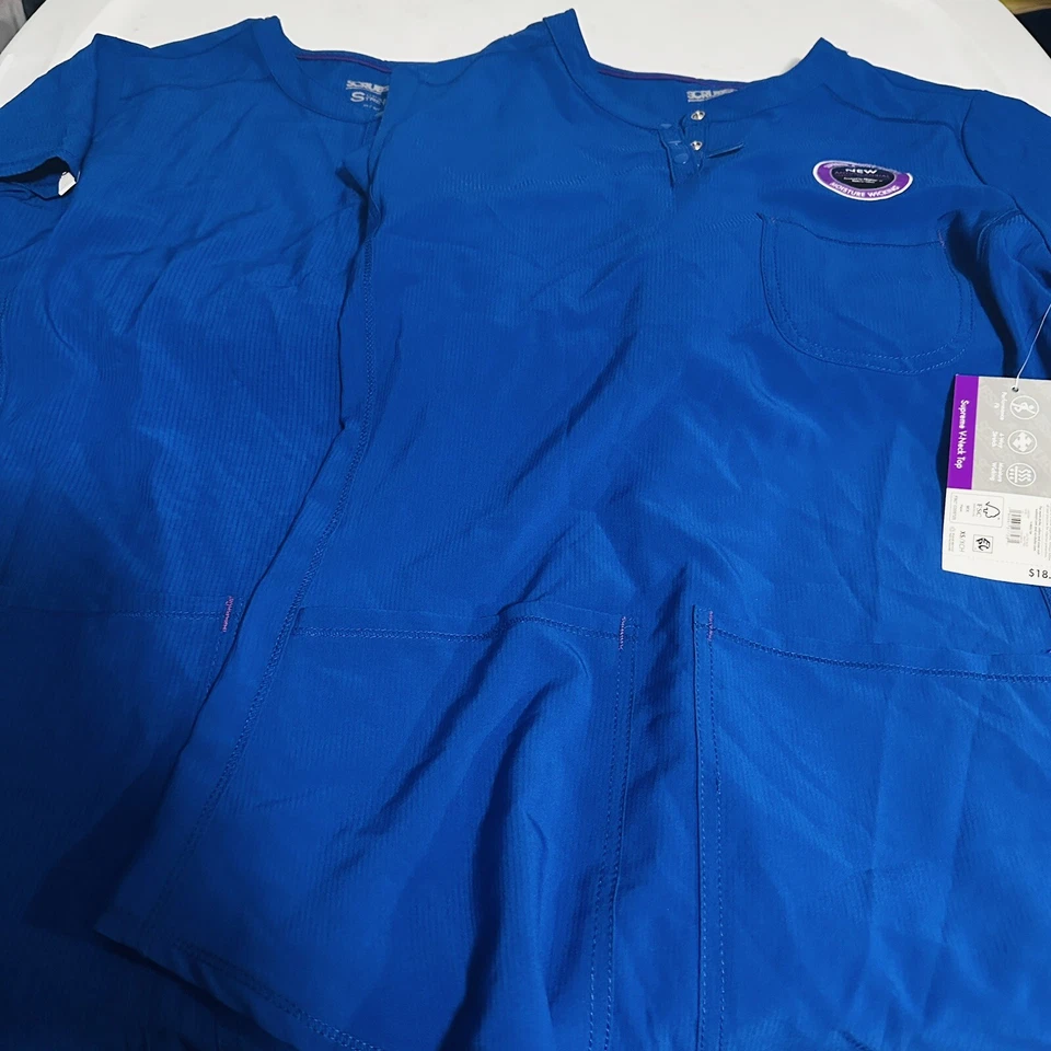 2 Womens Small Royal Blue Scrub Top Supreme V Neck Scrubstar Electric Blue -2pk