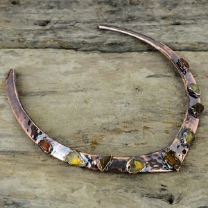 Hessonite Rough Copper Gift For Briedsmaid Electroformed Necklace Adjustable" - Picture 1 of 6