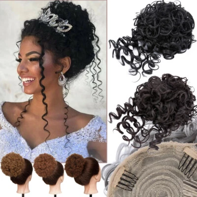 Puff Ponytail Bun Clip In As Human Hair Fringe Bangs Extensions Afro Updo Thick - Image 1 of 4