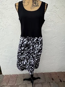 DKNY, size L, pre owned , black tank dress with black and white silk skirt - Picture 1 of 12