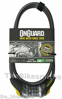 OnGuard Akita 8042 Cable Bike Resettable Combo Lock  6' x 10mm fits Kryptonite - Image 1 of 2