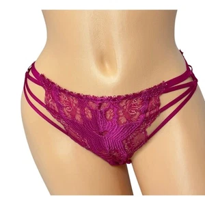 Victoria's Secret VERY SEXY Metallic Raspberry Lace Strappy Cheekini Panties M - Picture 1 of 8