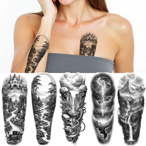 3pcs Temporary Tattoo Realistic Temporary Tattoos Castle And Village For Men - Picture 1 of 15