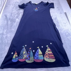 Vintage Copa Cabana Womens Maxi Dress Sz L 90s Sail Boats Comfy Casual Blue USA - Picture 1 of 18