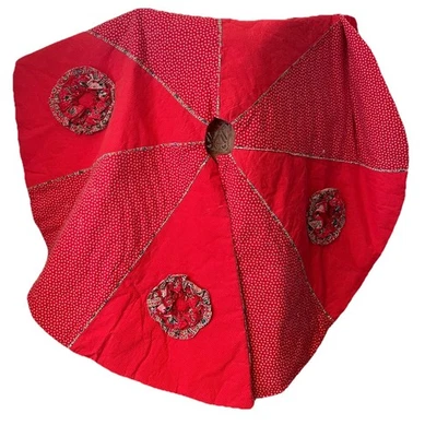 Falda de árbol de Navidad reversible retazos rojos vintage hecha a mano rosetas de 48 pulgadas Foto 1 de 4