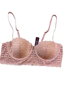 Adore Me Balconette Bra Size 34C New Pink Lace Hearts - Picture 1 of 5
