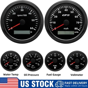 6 Gauge Set Waterproof 85mm GPS Speedometer 80MPH Tacho 6000RPM Gauge for Boat - Picture 1 of 24