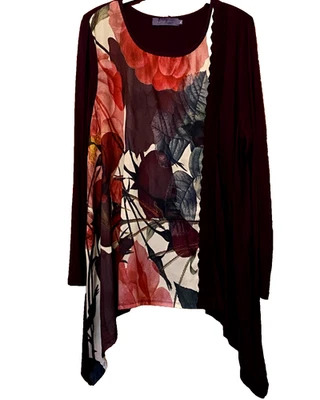 Autonomy Plus Size XL fit 18 20 22 Purple Floral Print Dipped Sides Tunic TOP - Image 1 of 4