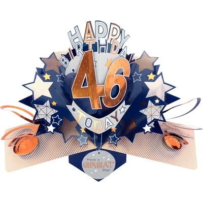 Happy 46th Birthday 46 Today Pop-Up Greeting Card Love Kate's Pop Up Cards Him - Image 1 of 3