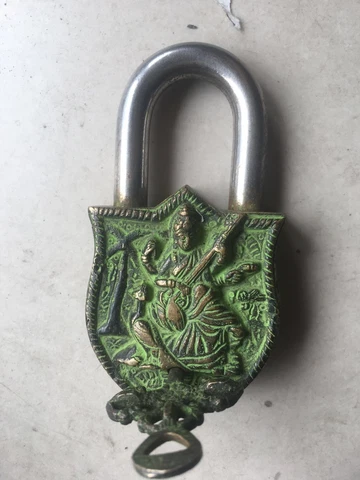 Collection Antique Ancient Chinese Lotus & Kuan Yin Copper Lock & Key Cover