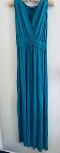 Cable & Gauge Sleeveless Maxi Dress Size XS Green Aqua V-neck Pullover Stretch - Picture 1 of 5