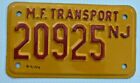 NEW JERSEY MOTORCYCLE SIZE MOTOR FUELS TRANSPORT  LICENSE PLATE " 209 " NJ 