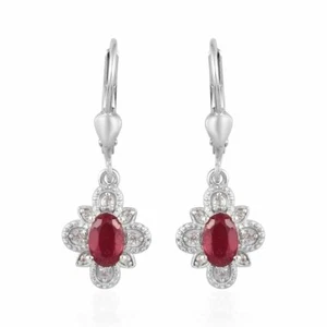 Natural Ruby and Zircon Earrings in Platinum Over Sterling Silver 1.61 ctw - Picture 1 of 5