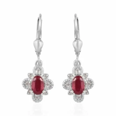 Brincos naturais de rubi e zircão em platina sobre prata esterlina 1,61 ctw - Imagem 1 de 4