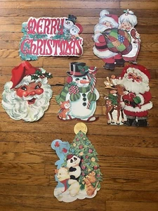 Vintage "6" Santa Christmas Cardboard Die Cut Hanging Wall Décor Decoration - Picture 1 of 12
