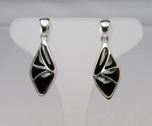 Sterling Silver Black Onyx Stud Drop Earrings - Picture 1 of 3