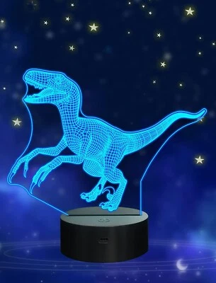 3D Dinosaur Lamp 7 Colour Change LED Night Light Bedroom Desk Lamp Gift New - Image 1 of 2