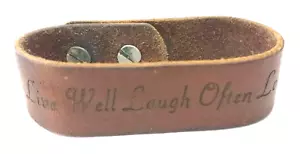 Brown Leather Bracelet Inspirational Quote Live Laugh Love Unisex Adjustable - Picture 1 of 11