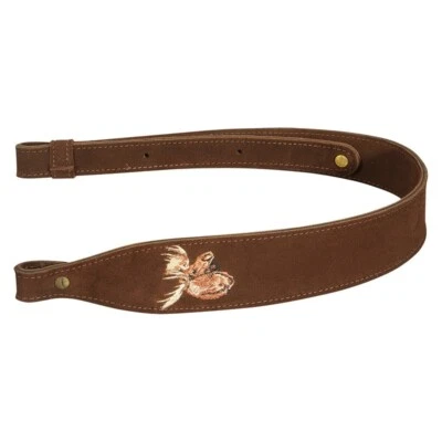 Levy's Outdoor Suede Cobra Rifle Sling with Moose Design Embroidery; Brown