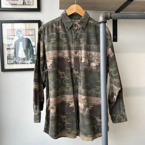 VINTAGE | Woods & Water Aztec Nature Cloth Flannel Button Down Shirt sz L - Picture 1 of 6