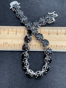 Platinum Over Sterling, & Black Spinel Gemstone Bracelet- 28 Grams-Estate Find