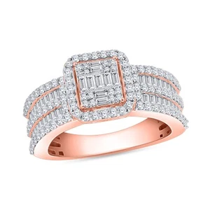 Solid 14K Rose Gold 1.00 Ct Real Diamond Cluster Engagement Wedding Ring Womens - Picture 1 of 11