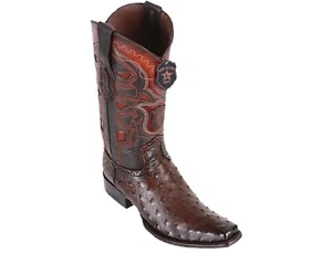 Los Altos OSTRICH FULL QUILL BROWN European Square Toe WESTERN BOOT D 760316 - Picture 1 of 1