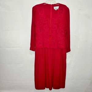 Vtg Kathie Lee for Plaza South Petites Woman’s Dress 14 1992 Red Beads & Buttons - Picture 1 of 9