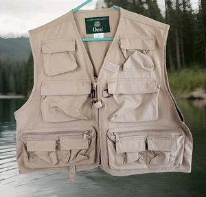 Orvis Fly Fishing Vest Mens L Beige Khaki Cotton Multipockets Outdoor Hike NWOT - Picture 1 of 18