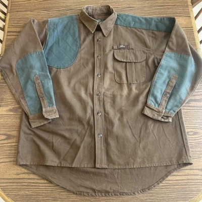 Camisa de tiro Orvis para hombre parche acolchado de caza talla grande marrón verde algodón Foto 1 de 4