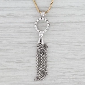 0.18ctw Diamond Fringe Pendant Necklace 14k Gold 16.75" Popcorn Chain - Picture 1 of 6