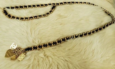 CHANEL винтажный Coco различные подвески цепочка кожаный ремень золотая пластина 95P - Изображение 1 из 4