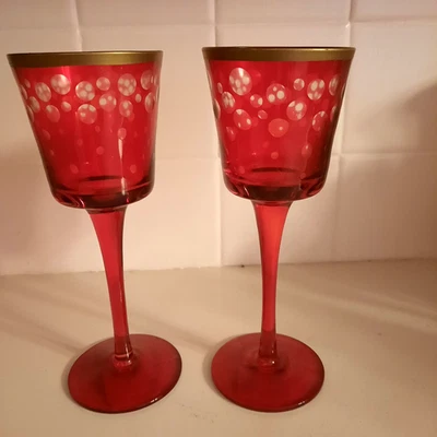 2 Portavelas Yankee Holiday Votivo 8" Tallo-Rojo con Borde Dorado y Puntos Transparentes Foto 1 de 4