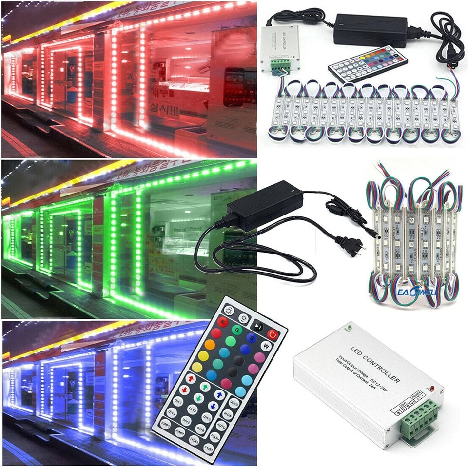 10ft~100FT 3LED 5050 SMD Module Light STORE FRONT Window Sign Lamp+Power+Remote - Image 1 of 4
